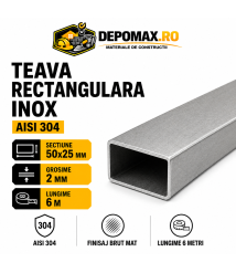Teava rectangulara inox AISI 304, 50 x 25 x 2 mm, 6 metri